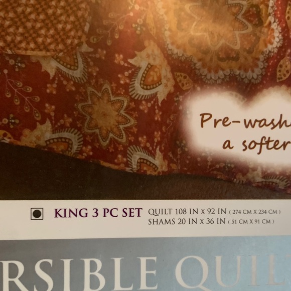 Addington Cotton Reversible Quilt 3PC Set - Red and Brown king size - Picture 3 of 5